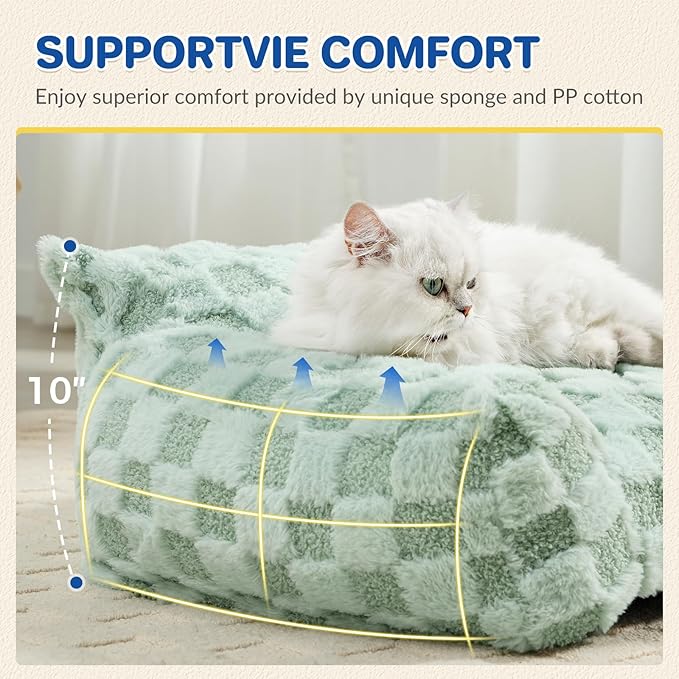 ABCPET Cat Bed Cats Couch for Puppy and Kitten, Fluffy Pet Couch Small Dog Sofa Bed, Supportive Cat Sofa for Indoor Cats, Washable Cover & Non-Slip, 26 inch, Green