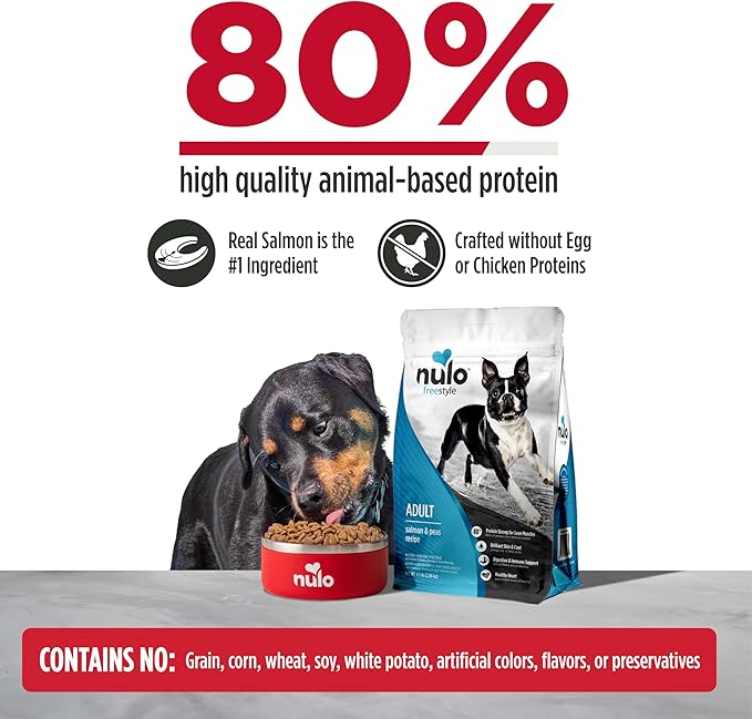 Nulo FreeStyle Adult Dry Dog Food - Salmon & Peas, Premium Grain Free Dog Food with Probiotics for Healthy Gut, Skin and Coat, Natural, High Protein Kibble for Small, Medium and Large Breeds, 6lb Bag