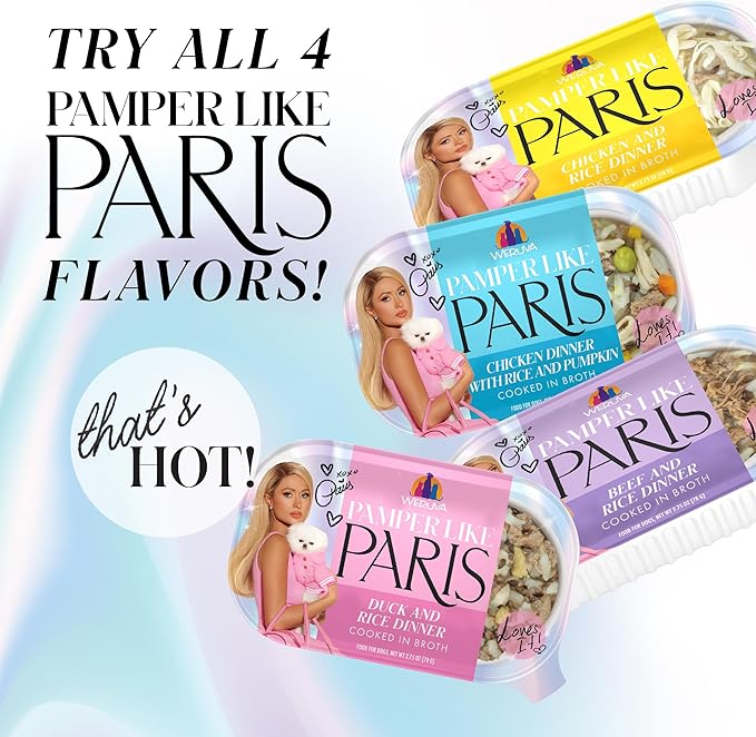 Weruva Pamper Like Paris Natural Wet Dog Food, Chicken Recipes Cooked in Broth Variety Pack (2.75oz Cup, Pack of 10)