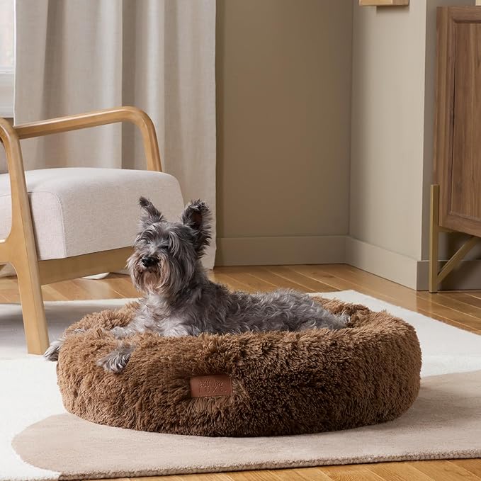 Town & Country Luxe CuddleTown Fuzzy Solid Donut Pet Bed, Soft, Cozy & Calming, Water Repellent, Non-Slip Bottom, 100% Machine Washable, Dark Grey, Medium 28"x28"x7" Round