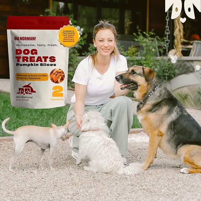 OH NORMAN! Two-Ingredient Pumpkin Dog Treats by Kaley Cuoco, Healthy Dog Treats for All Life Stages and Breeds, Air Dried, Ethically Sourced in Canada, 6 Oz