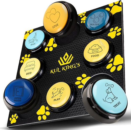 KUL KING'S Waterproof & Non-Slip Dog Command Buttons - 8 Recordable Buttons with Special Training Mat & Guide, Batteries, Stickers - Talking Dog Buttons for Communication
