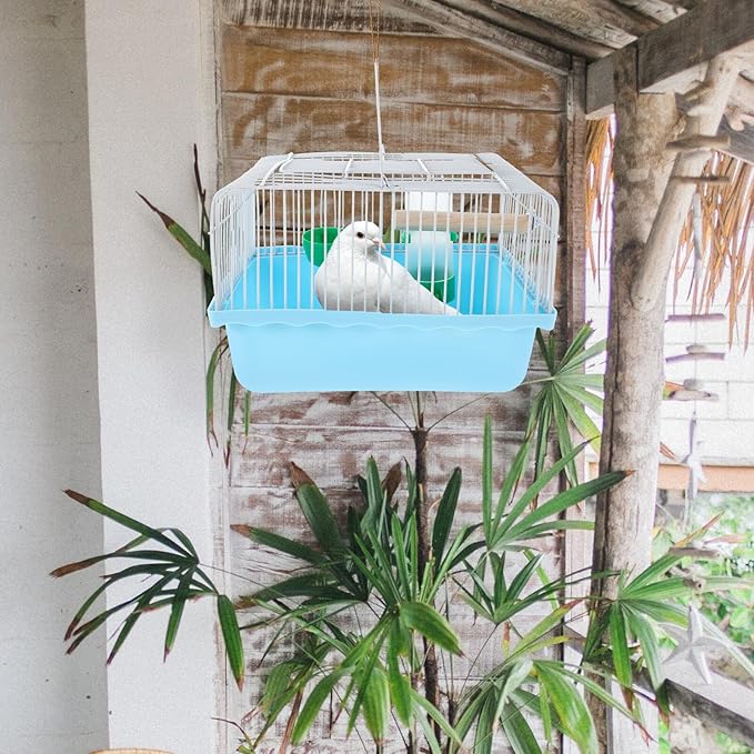 Portable Small Bird Travel Cage with Perch, Food Box, and Water Dispenser, Mini Parakeet Carrier Cage for Indoor and Outdoor Use, Blue
