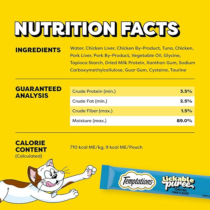 Temptations Creamy Puree Squeezable Lickable Cat Treats, Wet Cat Treats with Tuna, 0.42 oz. Tubes, 4 Count, Pack of 11 (44 Total)