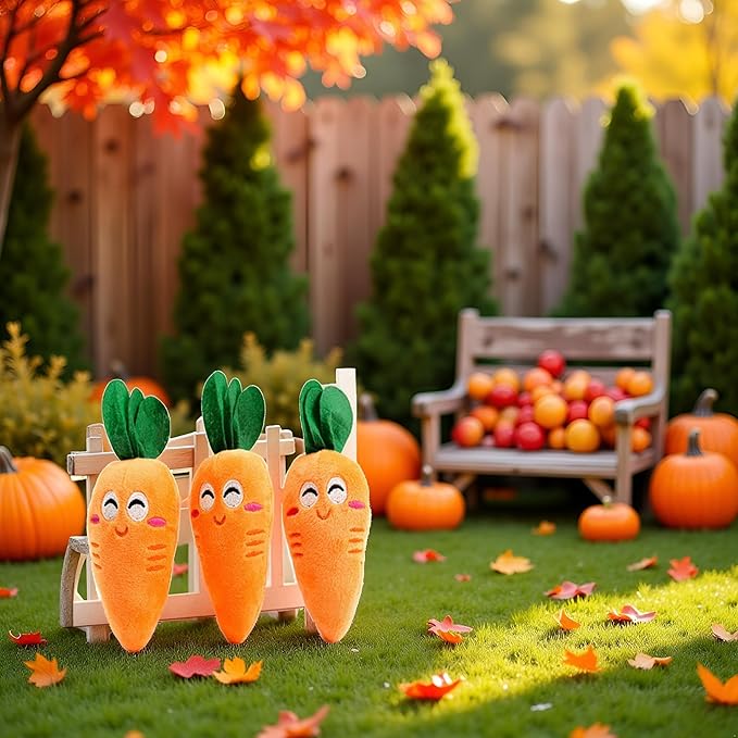 3Pcs Orange Soft Puppy Pet Supplies Cute Carrot Plush Chew Squeaker Sound Squeaky for Dog Cat Birthday Xmas Gifts, Squeak