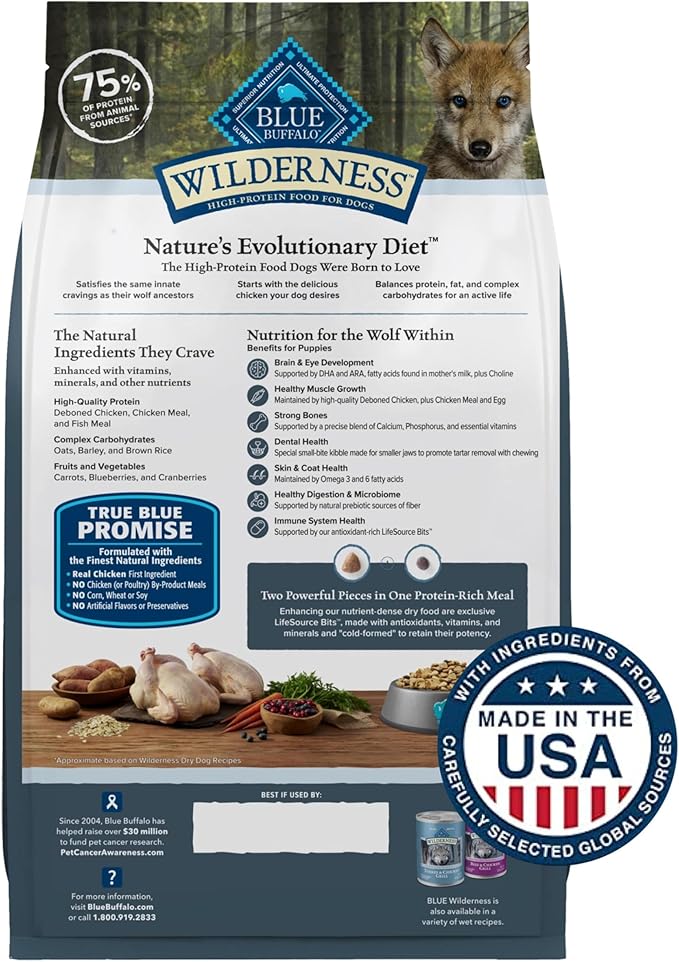 Blue Buffalo Wilderness High-Protein Natural Dry Food for Puppies, Chicken Recipe, 4.5-lb. Bag
