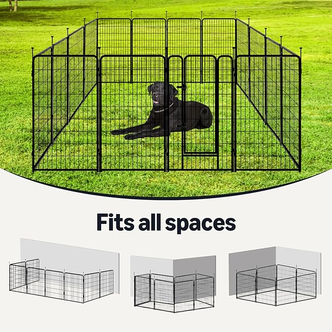 Amazon Basics Dog Playpen, 16 Panels Metal Fence with Door, Foldable for Indoor and Outdoor Use, Suitable for Small to Medium Sized Dogs, 42 Inch Height, Black