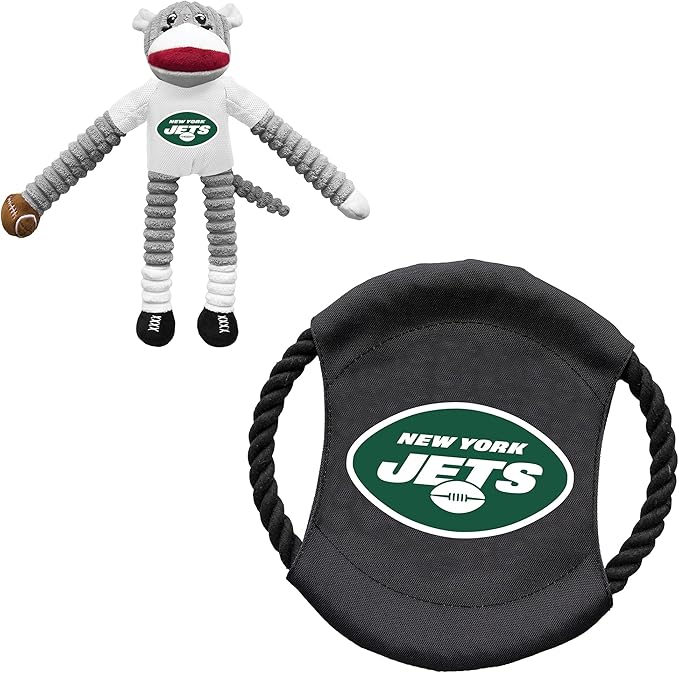 Littlearth NFL Unisex NFL Sock Monkey and Flying Disc Pet Toy Combo Set