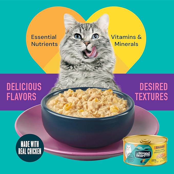 A Strong Heart Wet Cat Food, Chicken & Pumpkin Shreds in Gravy, Made with Whole Muscle Chicken, Made in the USA, 3oz Can (Pack of 24)