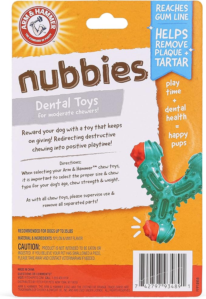 Arm & Hammer for Pets Nubbies Wishbone Dog Dental Toy | Best Dog Chew Toy for Moderate Chewers | Helps Reduce Plaque & Tartar | Chicken Flavor Baking Soda (Pack of 24)