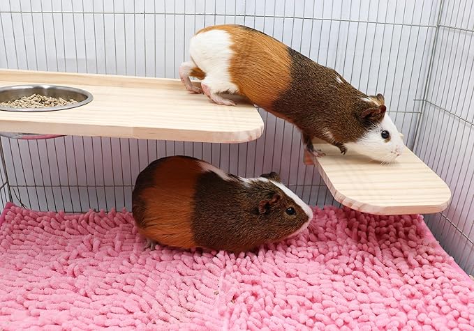 Chinchilla Wooden Platform Set with Feeding Bowl, Wooden Guinea Pig Cage Platform, Small Animals Perch Stand Board, Cage Accessories for Hamster Rats Squirrel Gerbil Birds Parrots Parakeets Guinea Pig