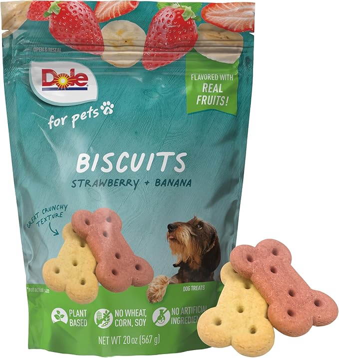 Dole for Pets Freshly Fetched Dog Biscuits, Banana and Strawberry Flavor Dog Treats, Made with Real Fruit, No Wheat Corn Soy Artificial Flavors or Preservatives, 20 Oz
