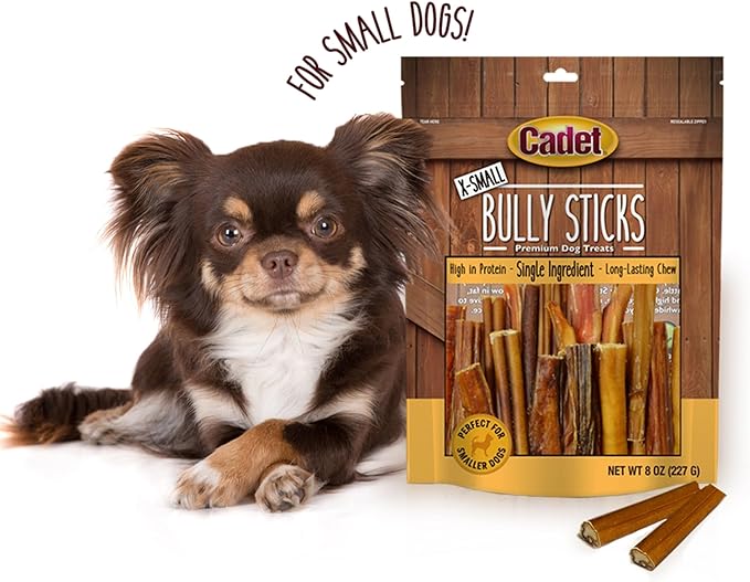 Cadet Bully Sticks for Extra-Small Dogs, All-Natural Beef Pizzle, Rawhide-Free Long-Lasting Dog Chews for Aggressive Chewers, 8 oz