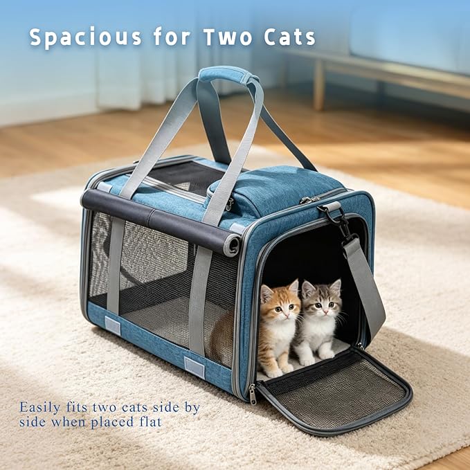 Pet Carrier for Medium-Small Cats, Collapsible Cat Carrier and Soft-Sided Pet Carrier for Medium Big Cats and Puppy Up to 17lbs, 2-Way Entry with Privacy Cover, Travel Bag L18.9”X11.42”X11.42”