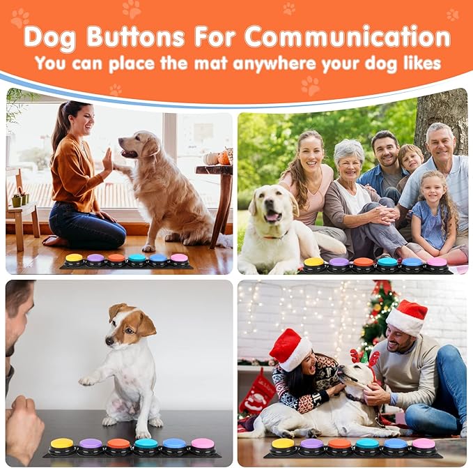 Dog Buttons for Communication,Talking Buttons for Dogs,6 Recordable Sound Buttons + 24 Scene Patterns + 1 Dog Button Mat+ 12 AAA Batteries，30 Seconds Dog Buttons for Pet Sound Training Toy