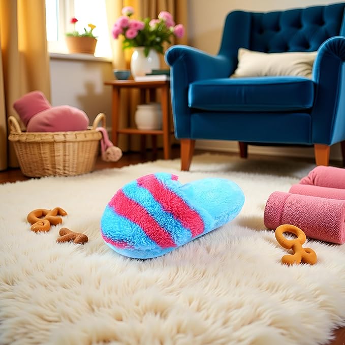 BWESOO Rose Red Blue Cute Pet Puppy Dog Cat Slipper Shape Plush Slipper Sound Chew Toys Dog Squeak Plush Toys Shape Tooth Cleaning Chew Play