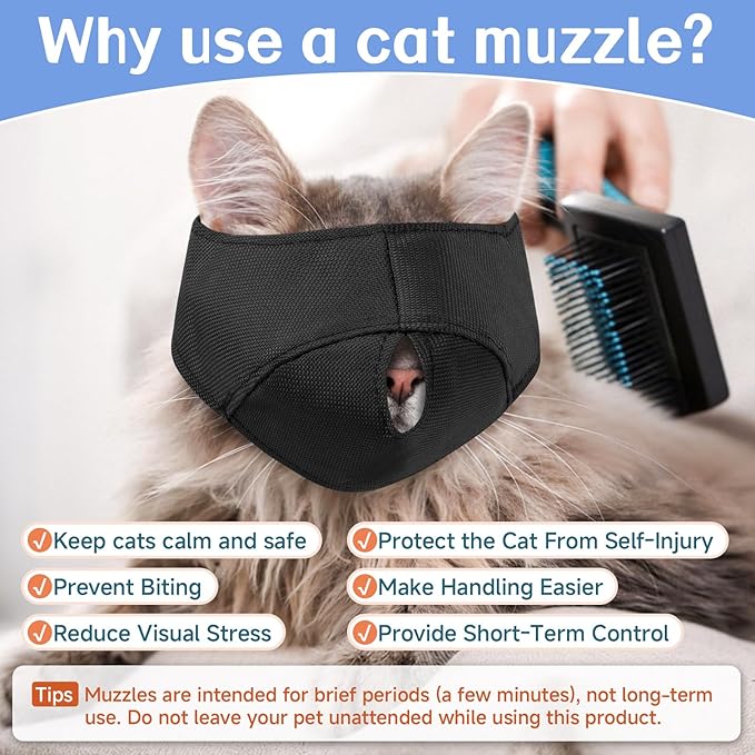 BARKLESS Cat Calming Muzzle for Grooming & Nail Trimming, Oxford Muzzle with Shading Design to Help Calm the Cat Down, Soft Head Cover to Prevent Biting & Scratching (Black, M)