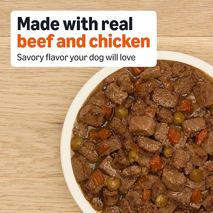 Amazon Basics Wet Dog Food, Country Stew Cuts in Gravy, Made with Real Chicken & Beef, 13.2 oz can (Pack of 12)