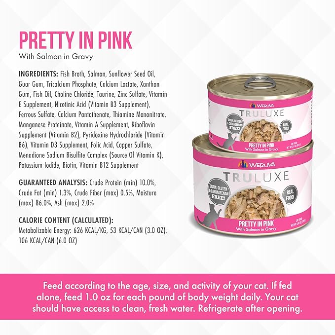 Weruva TruLuxe Cat Food, Pretty in Pink with Wild-Caught Salmon in Gravy, 6oz Can (Pack of 24)