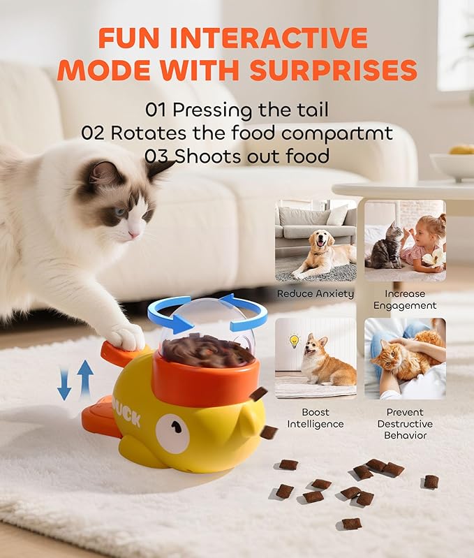 Interactive Dog Toys Food Puzzle Slow Feeder, Cat Treat Dispenser Toy Duck-Shaped Enrichment Toy for for Small Cats,Dogs,Other Pets