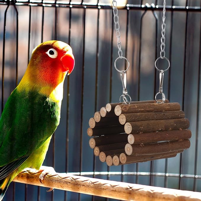 Wooden Parrot Swing Hanging Bird Tunnel with Hook Small Natural Wood Chew Tunnel for Bird Cages Interactive Cage Accessory for Parakeets Cockatiels