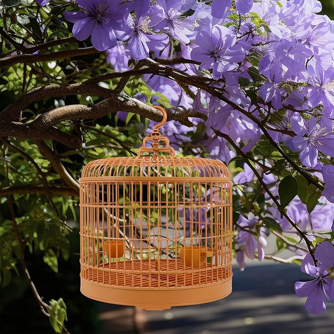 Luxshiny Hanging Bird Cage for Small Parakeets and Parrots, 29.5-inch Dome Top Decorative Outdoor Birdcage with Portable Handle, Suitable for Small to Medium Pet Birds