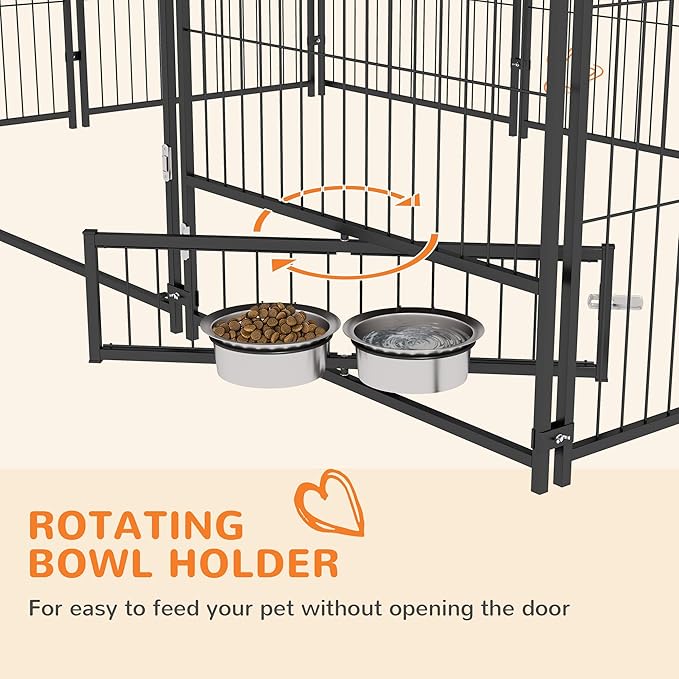 PawHut Outside Dog Kennel, 6.9' x 4.6' x 5' Puppy Play Pen w/Canopy, Secure Lock, Heavy Duty Welded Wire Steel, Rotating Bowl, Garden Playpen Fence Crate Enclosure Cage for Dogs Chickens Ducks, Black