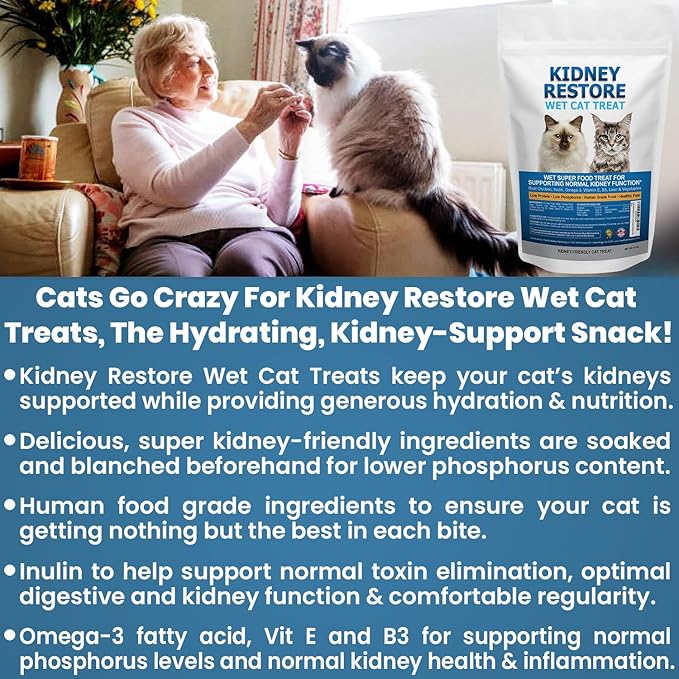 Fresh Made Kidney Care Cat Treat Wet - Renal Cat Treat for Feline Kidney Support - Low Sodium & Phosphorus Support for Cats - Best Feline Food, Feline Renal Support Made in USA