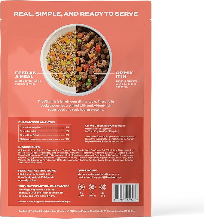 Jinx Salmon Grain Free Wet Dog Food Toppers, Meal or Mix with Dry Dog Food, Made with Real Salmon & Chicken, Bone Broth, No Fillers, Puppy, Adult, Senior, 3oz, 8 Pack