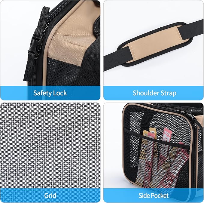 Wakytu Airline Approved Expandable Pet Carrier for Small Cats, Collapsible Travel Bag with 600D Oxford, Safety Lock Zipper,S