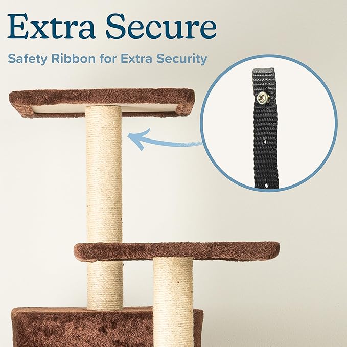 64 Inch Tall Cat Tree Tower - Cat Tower with Kitten Condo, Climbing Perches, and 5 Jute Rope Scratching Posts - Multi-Level Kitten Tree and Climbing Activity Furniture by PETMAKER (Brown)