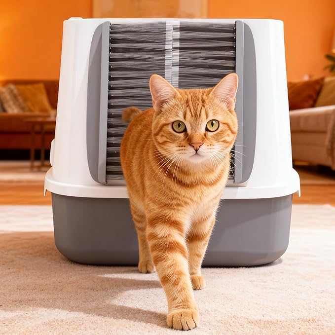 Pet Hair Removal Door Brush for Cats, Self-Cleaning Fur Catcher, Grey, Fits Cat Doors and Indoor Doorways