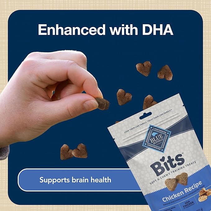 Blue Buffalo Bits Soft Dog Treats for Training, Made with Natural Ingredients & Enhanced with DHA, Chicken Recipe, 4-oz Bag