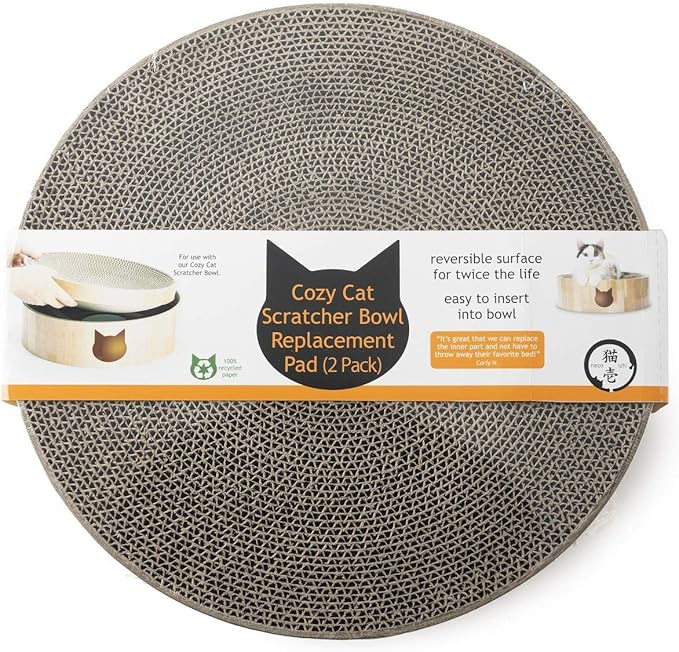 Necoichi Cat Scratcher Bowl Replacement for Indoor Cats - Cat Scratching Lounger with Reversible Usability and Extra Comfort for Lounge, Cardboard Bed Couch / (Regular, Oak)