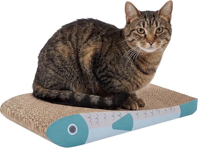Kitty City 2‑Pack Fish Corrugate Cat Scratcher Pads - Horizontal Nail Filing Scratch Mat, Durable Couch Lounger Bed Alternative, Cat Scratch Toy, Kitty Enrichment & Play, 17” x 8” Each