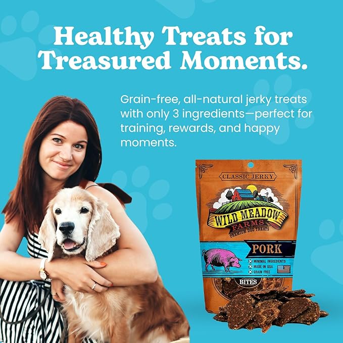 Classic Pork Bites, Soft Jerky Treats for Dogs, Grain-Free & All-Natural, Ideal for Training, Portioning, and High-Value Rewards for All Breeds & Ages - 3.5 Ounce Pouch