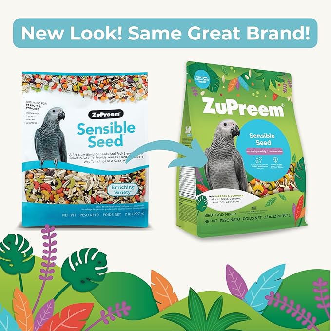 ZuPreem Sensible Seed Parrot Seed Mix Topper – Enrichment Bird Food for Parrots, Conures, African Greys, Amazons, Eclectus, Caiques & Small Cockatoos – Premium Seed Blend, 2 lb (2 Pack)