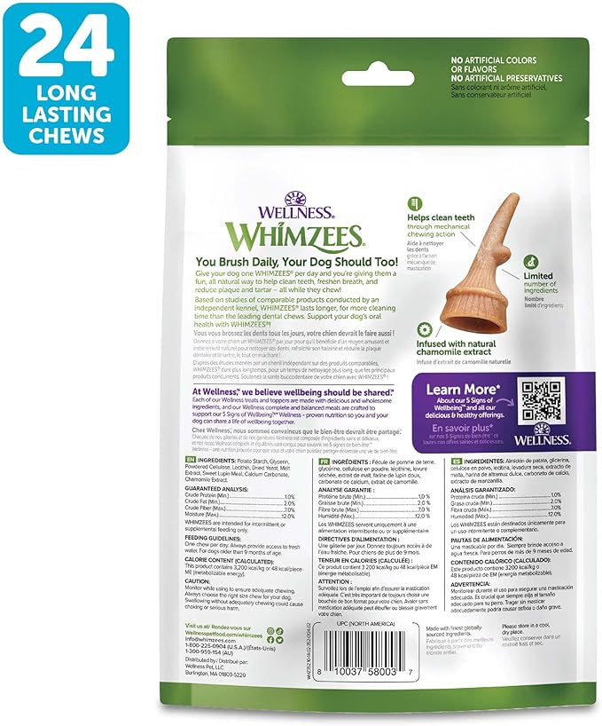 Wellness WHIMZEES Antler Occupy Dog Dental Treat, Chews, Freshens Breath, Small Size, 12.7 oz Bag, 24 Count