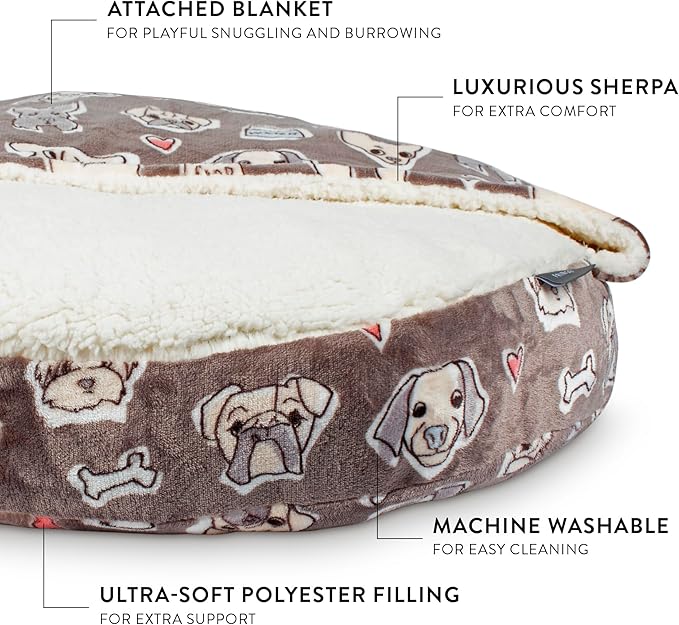 Fringe Studio Worried Dog Medium Gray Medium Blanket Pet Bed with Sherpa Interior 25" X 25" X 4" - Machine Washable