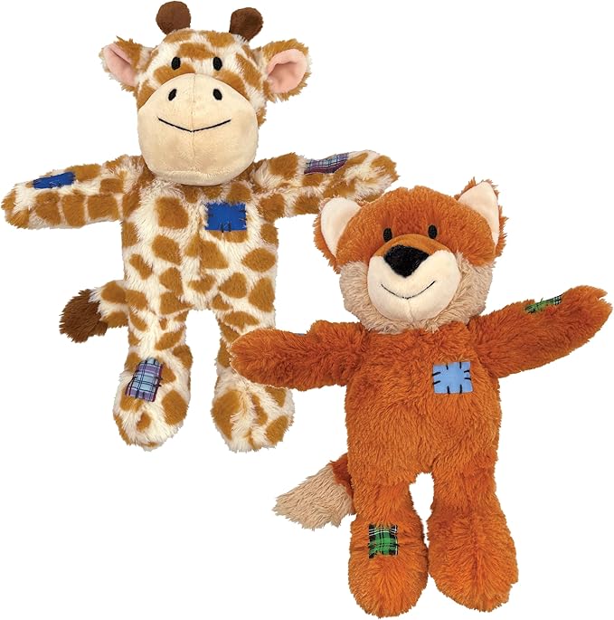 KONG Wild Knots Dog Toys – 2 Pack – Durable Plush Dog Toy with Internal Knotted Rope & Squeaker (Giraffe/Fox, Medium/Large)