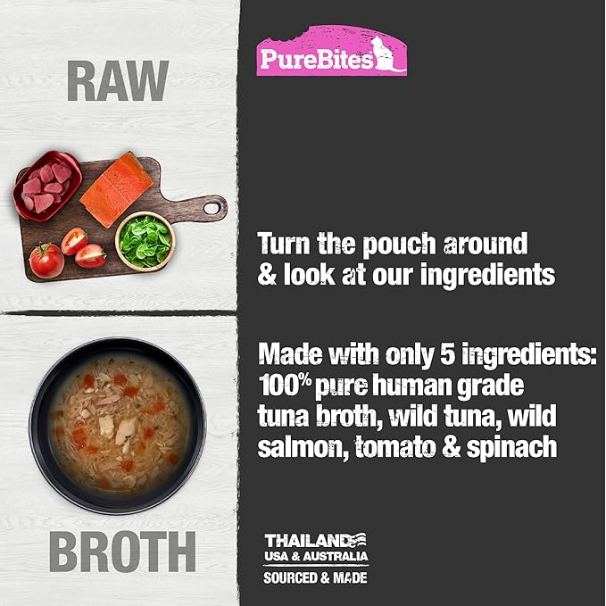 PureBites Tuna & Salmon Broths for Cats, Only 5 Ingredients, Case of 18