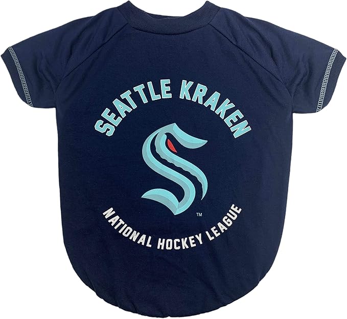 Pets First Dog TEE Shirt; NHL Seattle Kraken PET T-Shirt for Dogs & Cats, Size: Small. Wrinkle-Free, Soft & Comfortable, Durable & Washable WAM Shirt Dress Outfit for Your Cute Puppy, Kitty, Dog, Cat