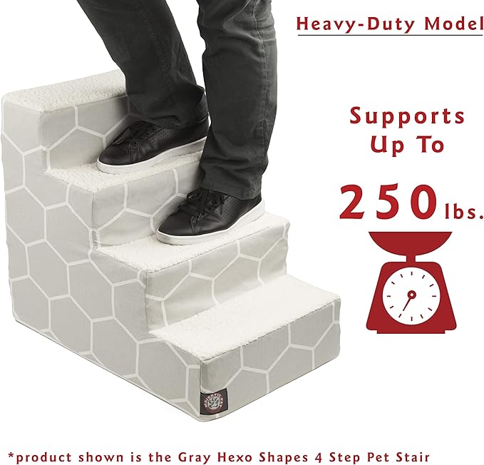 Majestic Pet Portable Pet Stairs | Soft Sherpa Steps Foam Feeling | Steps for Dogs & Cats | Dog & Cat Ramp | Indoor Only | Max Weight: up to 250 Lbs, 4 Step, Palette Heathered Gray