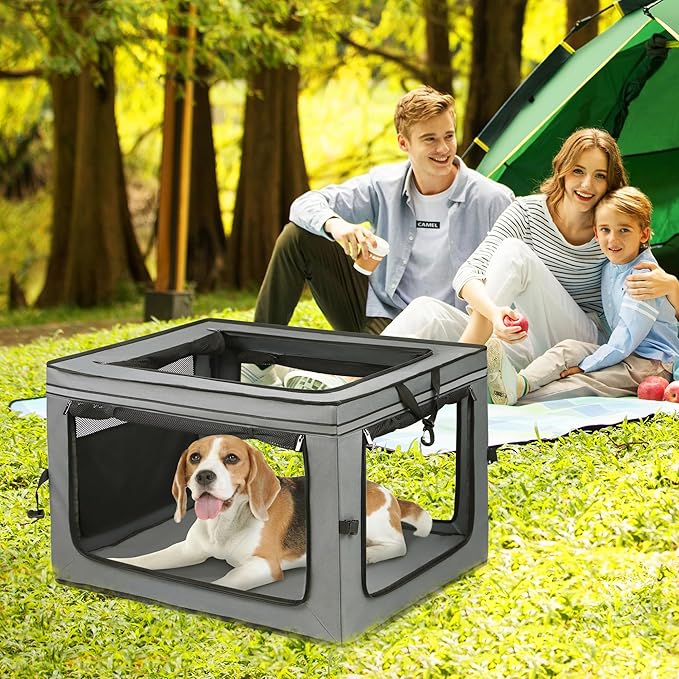 Portable Dog Crate Soft Dog Crate 22",30",36",42" Foldable Basic Dog Crates Easy Set-up, Light, Sturdy, Comfy，Collapsible Crate for Home and Travel (36Inch)