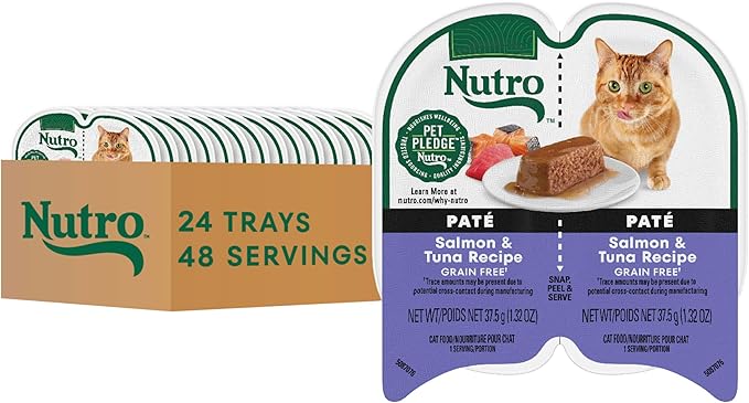 Nutro Perfect Portions Wet Cat Food Pate Salmon & Tuna Recipe, 2.64 oz. Twin-Pack Trays (24 Count, Pack of 1)