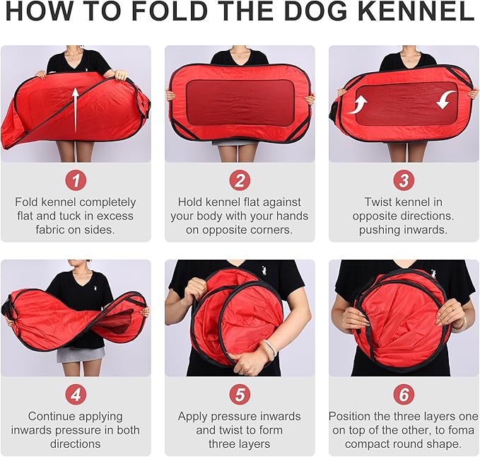 36 Inch Foldable Dog Kennel for Large Dogs, Portable Waterproof Pop-Up Pet Crate, Indoor Outdoor Travel Car Seat Kennel（Red）