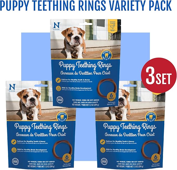 N-Bone Puppy Teething Rings Chicken Flavor Dog Treat,18 Rings Total,21.6-oz - Natural Puppy Chew Toys Alternative for Teething Discomfort - Small and Large Dogs,(Pack of 2)