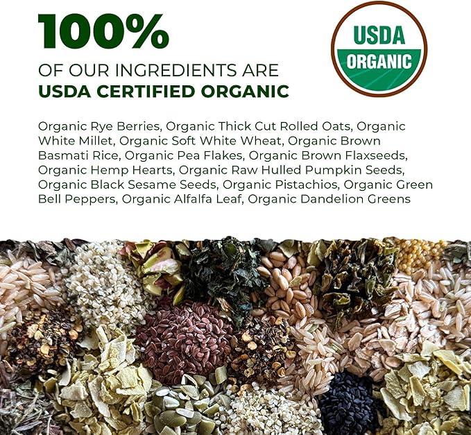 Essential Energy Organic Parrot Food, USDA Certified, Non-GMO, for Small and Medium Parrots, 2 lbs
