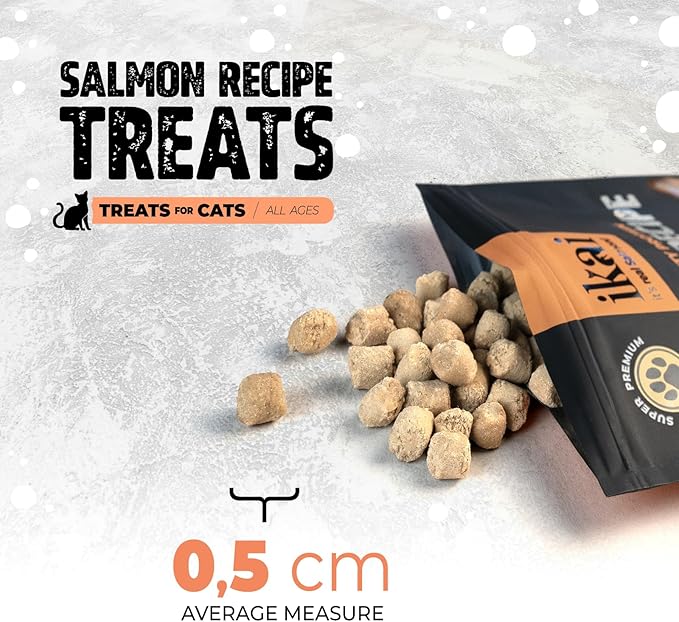 IKAI - Patagonian Salmon Flakes Cat Treats - 100% Natural Treats - Hypoallergenic, with Omega 3 & 6 for Healthy Skin & Glossy Coat, Oven-Baked, Grain-Free, No Added Salt - 3 Oz 12 Pack