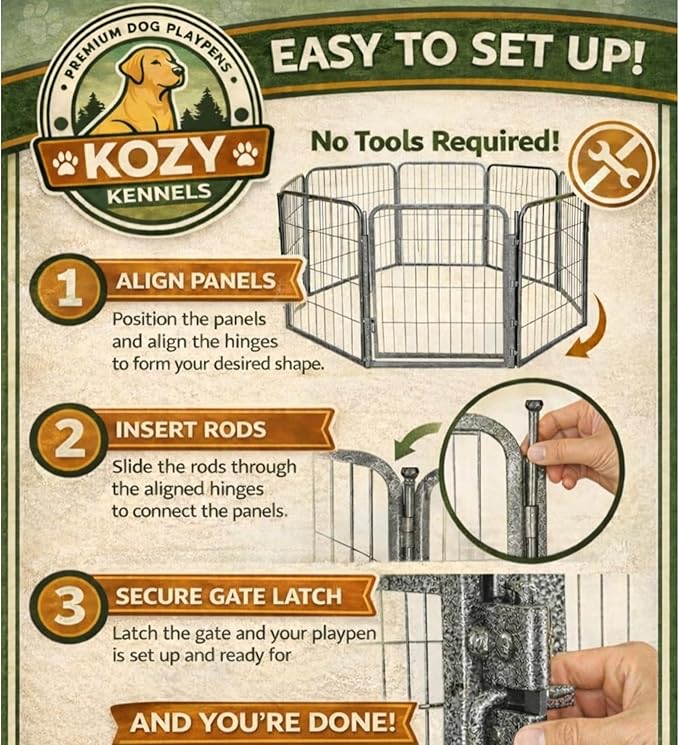Dog Playpen w/Carrying Case for Indoor or Outdoor Use – 24 Inch, 16 Grey Panels - Portable Metal Exercise Pen for Small Dogs & Puppies - Pet Fence Kennel Crate for House, RV, or Travel